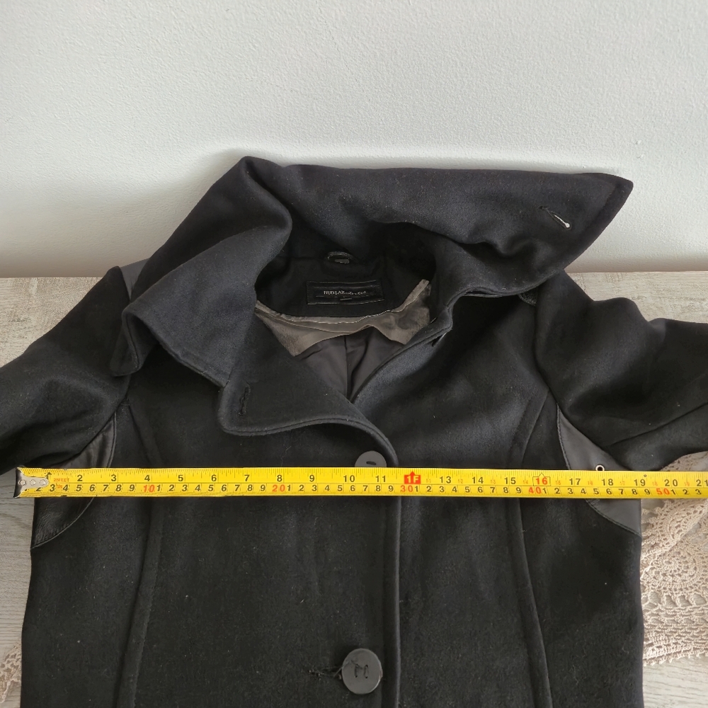Rudsak Black Wool Coat/ peacoat/ jacket with Leeather Trim , Women Size M - Picture 14 of 16